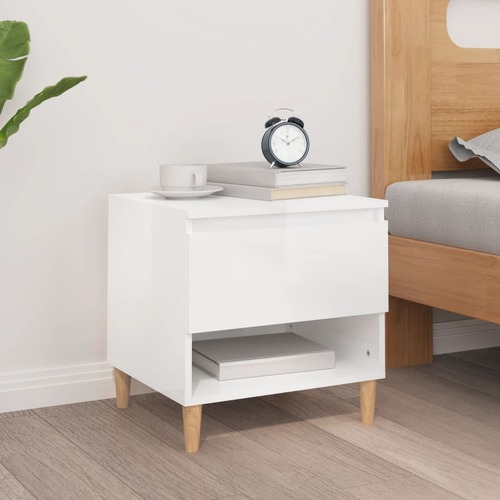 Bedside Table High Gloss White 50x46x50 cm Engineered Wood