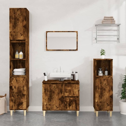 Bathroom Cabinet Smoked Oak 30x30x190 cm Engineered Wood