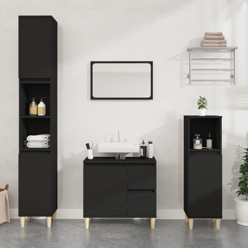 Bathroom Cabinet Black 30x30x100 cm Engineered Wood