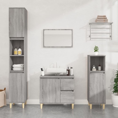 Bathroom Cabinet Grey Sonoma 30x30x100 cm Engineered Wood