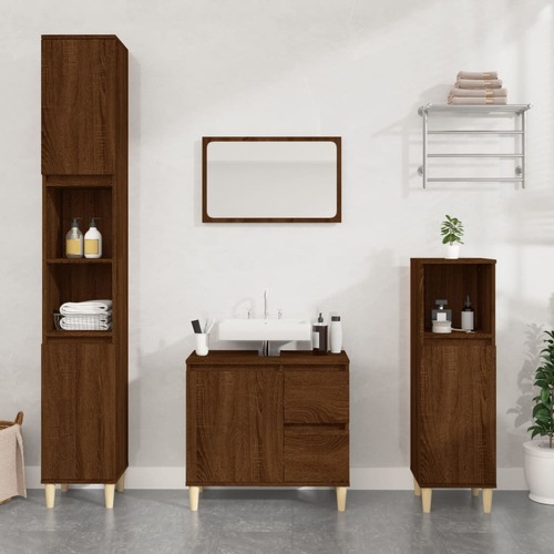 Bathroom Cabinet Brown Oak 30x30x100 cm Engineered Wood