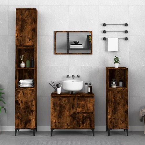 Bathroom Cabinet Smoked Oak 30x30x100 cm Engineered Wood