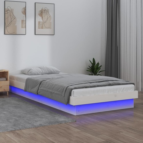 LED Bed Frame White 92x187 cm Single Size Solid Wood