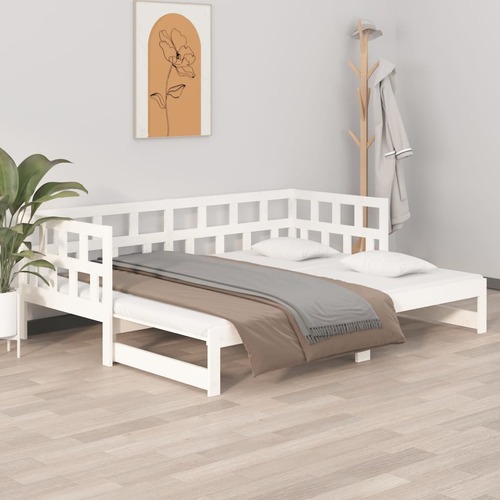 Pull-out Day Bed White Solid Wood Pine 2x(92x187) cm Single Size