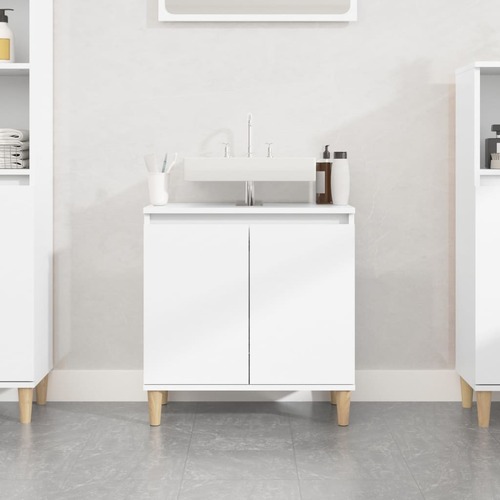 Sink Cabinet High Gloss White 58x33x60 cm Engineered Wood
