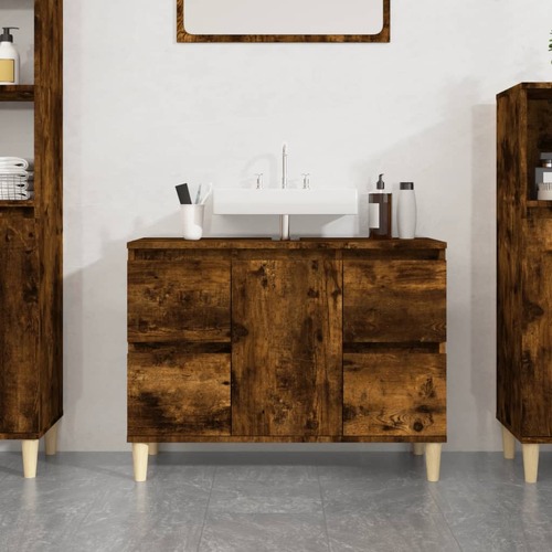 Sink Cabinet Smoked Oak 80x33x60 cm Engineered Wood