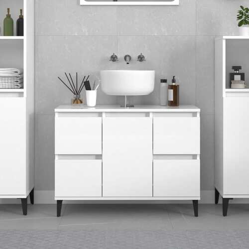 Sink Cabinet High Gloss White 80x33x60 cm Engineered Wood