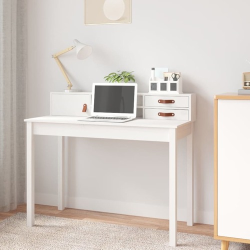 Desk White 110x50x93 cm Solid Wood Pine