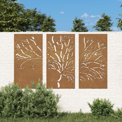 Garden Wall Decorations 3 pcs 105x55 cm Corten Steel Tree Design