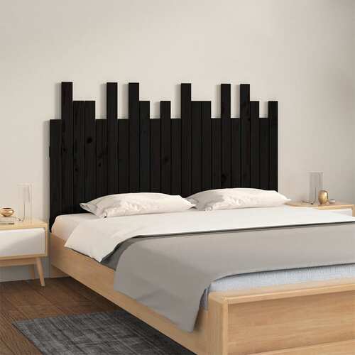 Wall Headboard Black 140x3x80 cm Solid Wood Pine