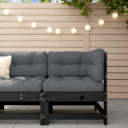 Corner Sofa with Cushions Black Solid Wood Pine