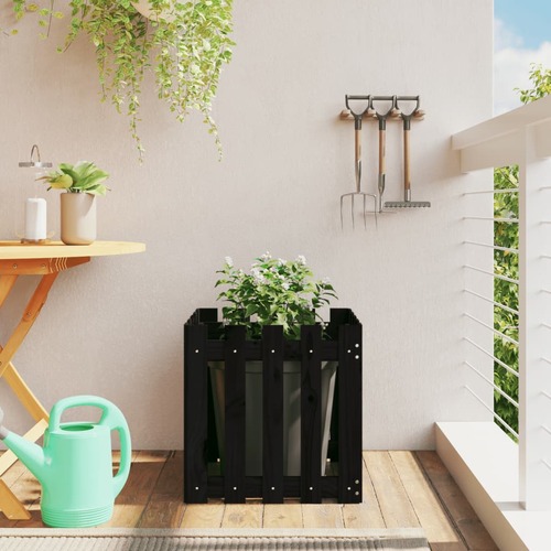 Garden Planter with Fence Design Black 50x50x50 cm Solid Wood Pine