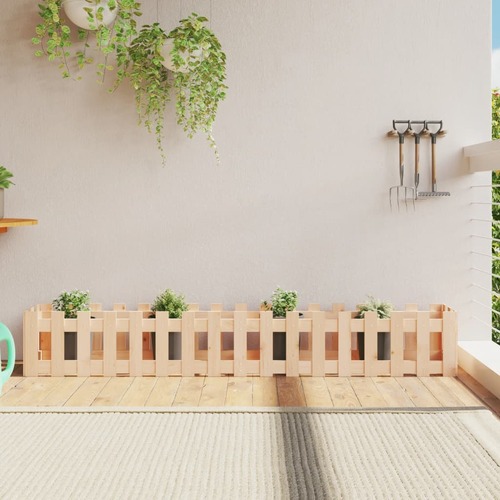 Garden Raised Bed with Fence Design 200x30x30 cm Solid Wood Pine