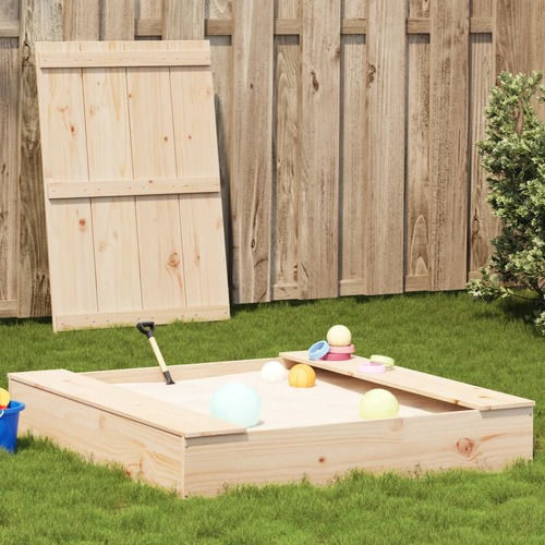 Sandpit with Cover 111x111x19.5 cm Solid Wood Pine