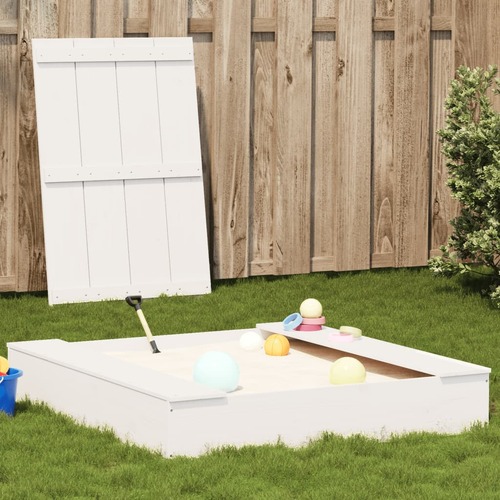 Sandpit with Cover White 111x111x19.5 cm Solid Wood Pine