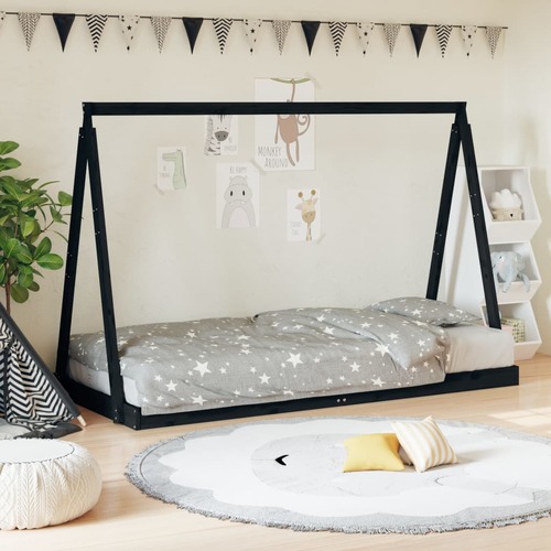 Kids Bed Frame Black 90x190 cm Solid Wood Pine