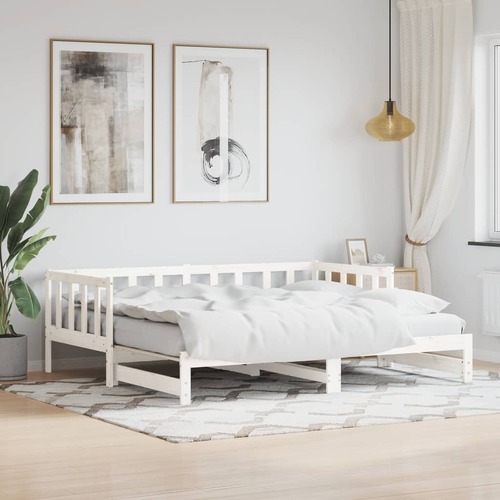 Day Bed with Trundle without Mattress White 90x190 cm Solid Wood