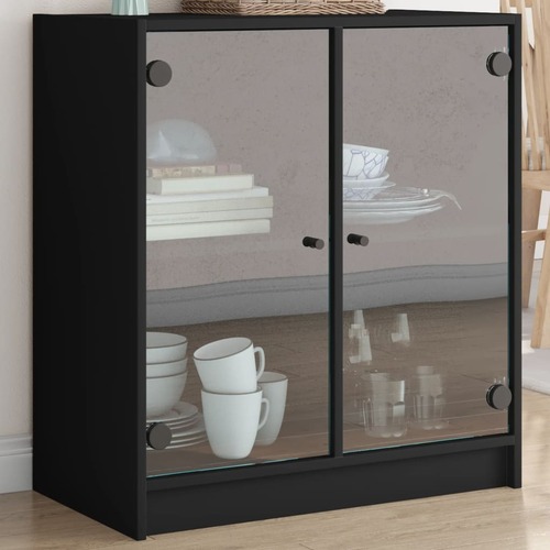 Side Cabinet with Glass Doors Black 68x37x75.5 cm