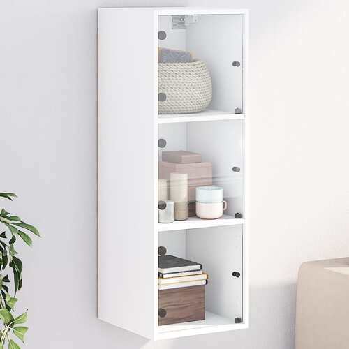 Wall Cabinet with Glass Doors White 35x37x100 cm