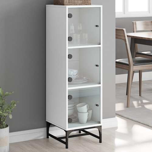 Highboard with Glass Doors White 35x37x120 cm
