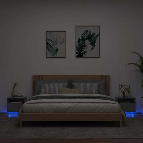 Bedside Cabinets with LED Lights 2 pcs Black 40x39x37 cm