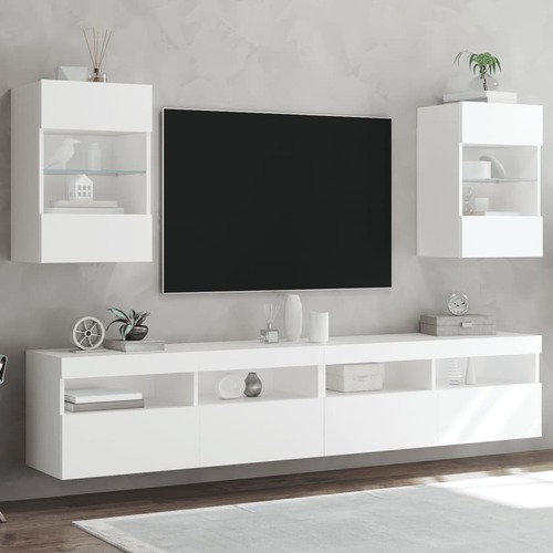 Wall Cabinets with LED Lights for TV 2 pcs White 40x30x60.5 cm