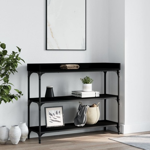 Console Table with Shelves Black 100x30x80 cm