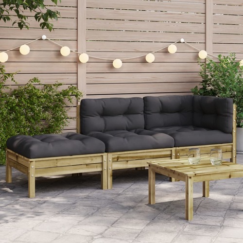 Garden Sofa with Cushions and Footstool 3-Seater