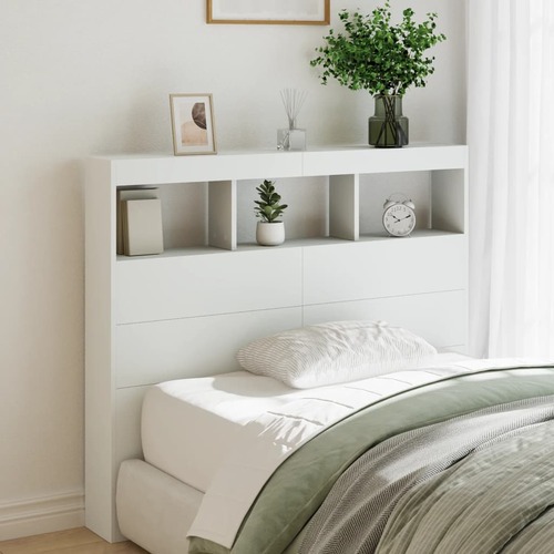 Headboard Cabinet with LED White 120 cm