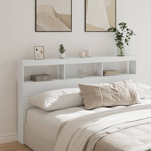 Headboard Cabinet with LED White 180 cm