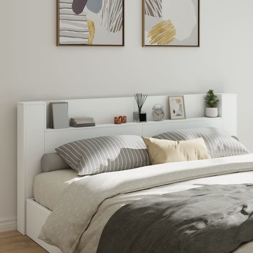 Headboard Cabinet with LED White 220 cm