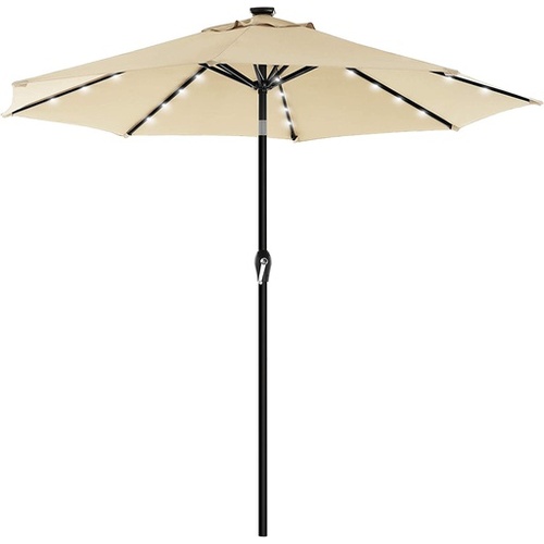 SONGMICS 3m Solar Patio Umbrella, Lighted Outdoor Beige