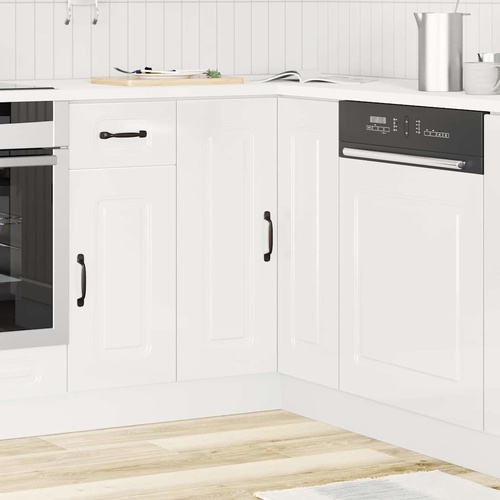 Kitchen Corner Base Cabinet "Kalmar" High Gloss White Engineered Wood