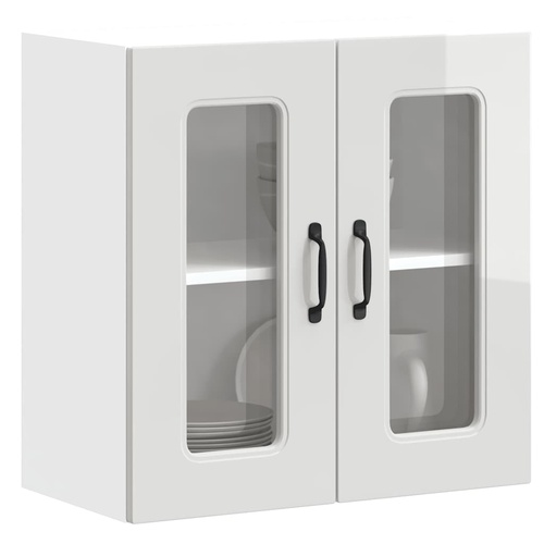 Kitchen Wall Cabinet with Glass Door "Kalmar" High Gloss White Engineered Wood
