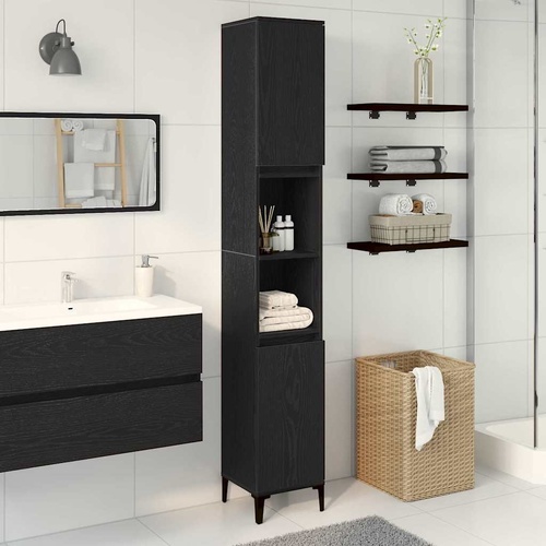 Bathroom Cabinet Black Oak 30 x 30 x 190 cm Engineered Wood