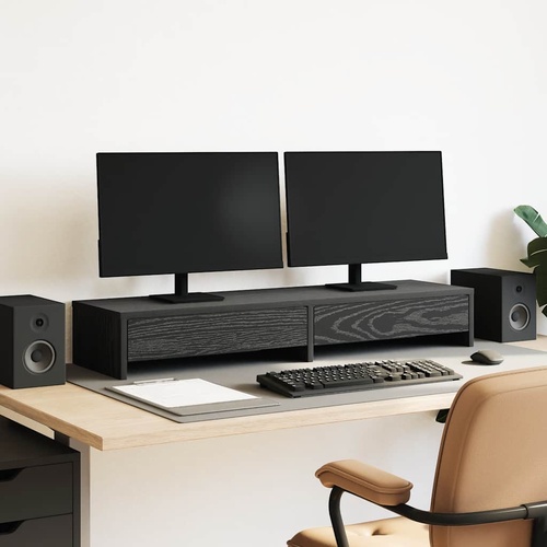 Monitor Stand with Drawers Black Oak 100x27x15cm Engineered Wood