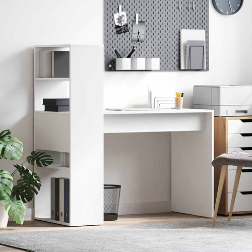 Desk with Shelf White 113 x 54 x 120 cm Engineered wood