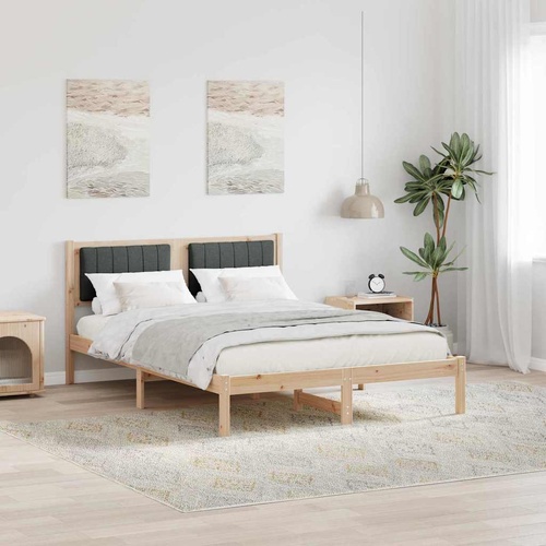 Bed Frame with Upholstered Headboard Dark Grey 135 x 190 cm