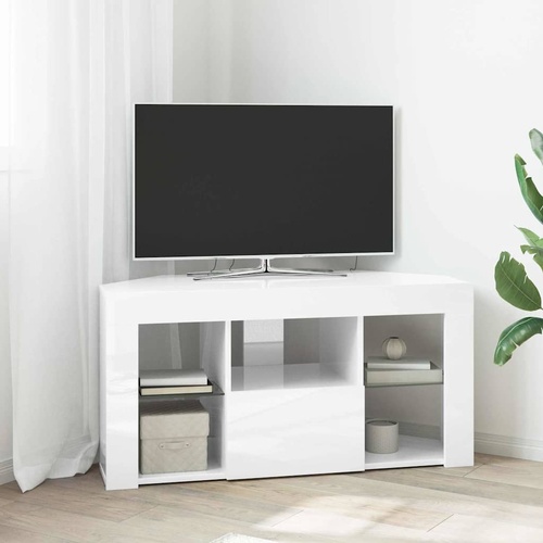 Corner LED TV Cabinet High gloss White 104 x 40 x 50 cm