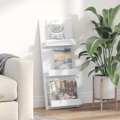 Magazine Rack with Shelf White 51 x 11 x 102 cm Engineered Wood