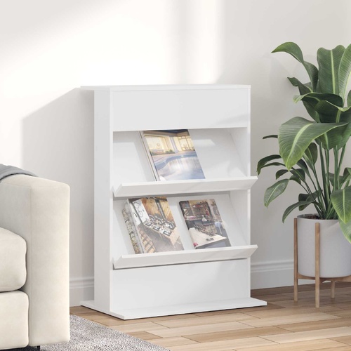 Magazine Rack with Shelf White 70 x 41 x 96 cm Engineered Wood