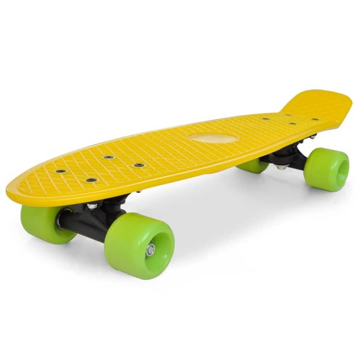 Retro Skateboard with Yellow Top Green Wheels 6.1"
