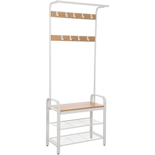 VASAGLE 175cm Coat Rack Stand Shoe Bench with Shelves White