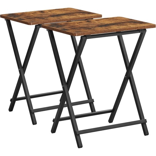VASAGLE TV Tray Set of 2 Folding Tables Rustic Brown and Black