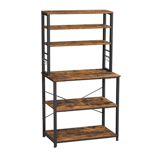 VASAGLE 6 Tier Storage Shelves with 6 Hooks Rustic Brown and Black