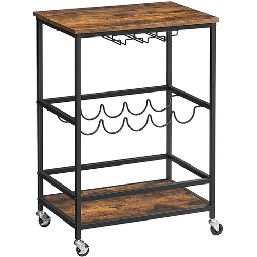 VASAGLE Bar Cart with Wheels and Wine Bottle Holders