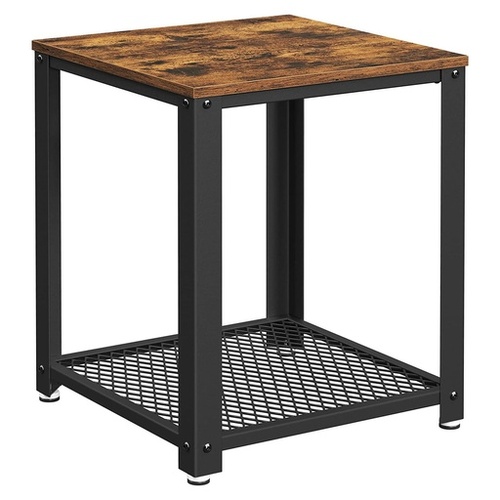 VASAGLE Side Table with Mesh Shelf Rustic Brown and Black LET41XV1