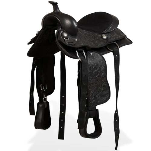 Western Saddle, Headstall&Breast Collar Real Leather 13" Black