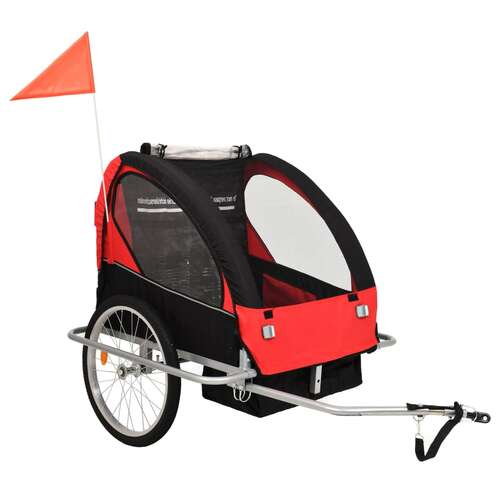 2-in-1 Kids' Bicycle Trailer & Stroller Black and Red