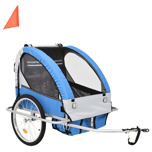 2-in-1 Kids' Bicycle Trailer & Stroller Blue and Grey